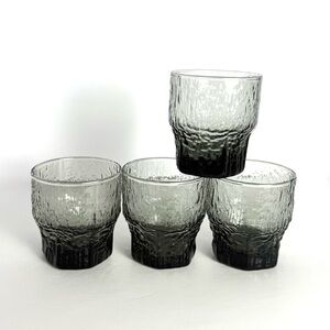 Vintage Aslak Gray Glasses MCM by Tapio Wirkkala Iittala, Finnish, Set Of 4 Rare